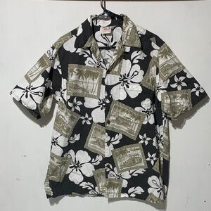 Vintage Go Barefoot Classic Cars Hibiscus Print Hawaiian Shirt